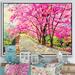 East Urban Home Cherrry Blossom Lane - Painting Print on Canvas Metal in Green/Pink/Red | 24 H x 32 W x 1 D in | Wayfair