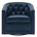 Barrel Chair - Lark Manor™ 30" W Tufted Top Grain Leather Swivel Barrel Chair Wood/Genuine Leather in Blue/Brown | 30 H x 30 W x 30 D in | Wayfair
