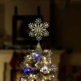 The Holiday Aisle® Glitter Snowflake Tree Topper Metal in Gray/Yellow | 10 H x 8 W x 3 D in | Wayfair 140A9AC9C7C24AE690BDC8FA63333FB8