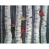 Loon Peak® Birch Birds in the Wilderness by Amy Valiante - Painting Print Canvas/Metal in Gray/Green/White | 18 H x 24 W x 1.5 D in | Wayfair
