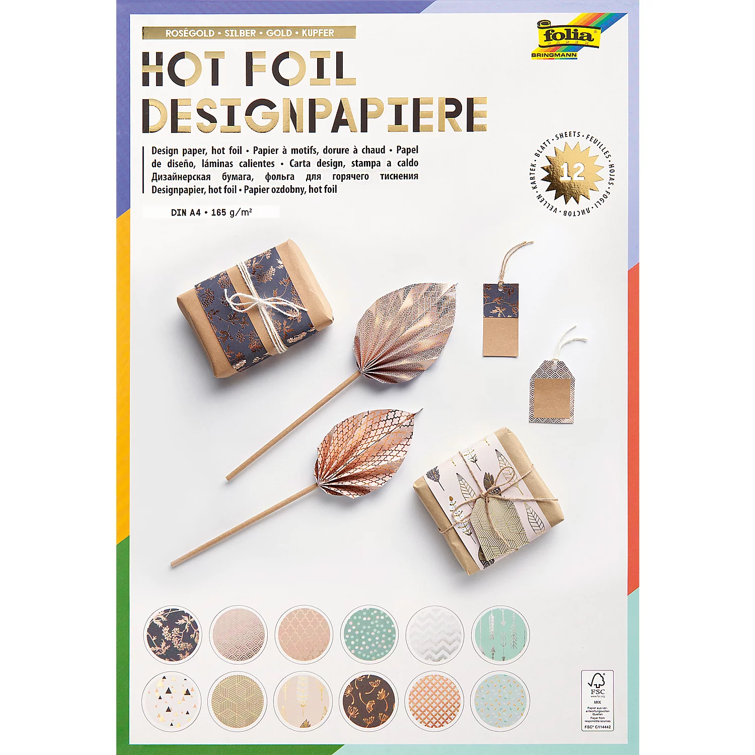 "Folia Bloc de papier ""hot foil"", or/argent/or rose/menthe, 21 x 29,7 cm, 12 feuilles"