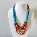 Anthropologie Jewelry | Anthropologie Necklace | Color: Blue/Orange | Size: 30 Inches Long