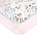 Hudson Baby Unisex Baby Cotton Fitted Crib Sheet, Girl Farm Animals, One Size