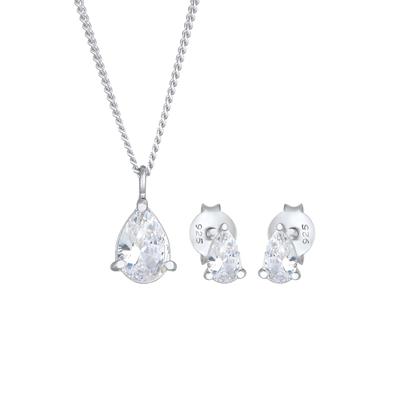 Elli - Kette Ohrstecker Tropfen Zirkonia Set 925 Silber Schmuck-Set 1 ct Damen