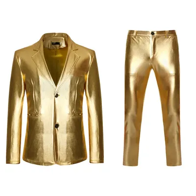 Costumes 2 pièces dorés brillants pour hommes blazer et pantalon smoking imbibé robe de soirée