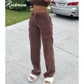 Rockmore – jean Baggy Vintage en Denim pour femmes pantalon Cargo à poches et jambes larges taille