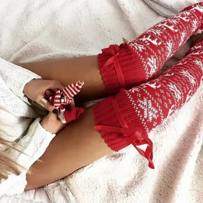 Chaussettes longues tricotées pour femmes chaussettes au-dessus du genou bas de Noël filles