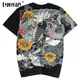 Lyprerazy-T-shirt en coton de style chinois imprimé vague fleur carpe poisson dragon broderie