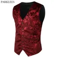 Gilet Paisley rouge pour hommes Gilet de costume de mariage à simple boutonnage col en v