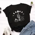 T-shirt à manches courtes et col rond pour femme 100% coton imprimé Voguish Moon Pantum noir été