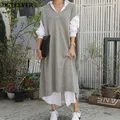 BGTEEVER-Robe Longue en Tricot pour Femme Vêtement Surdimensionné Coupe Droite Style Optique
