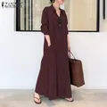ZANZEA – robe chemise longue à col à revers pour femme tenue élégante à manches longues couleur