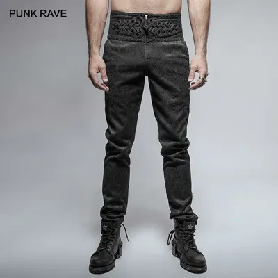 PUNK RAVE-Pantalon gothique taille haute pour homme coupe couvertes long Steampunk rétro 03