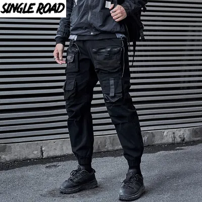 Single Road-Pantalon Cargo Noir pour Homme Baggy Jogging Techwear Hip Hop Harajuku Streetwear