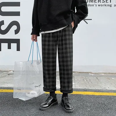 Pantalon en velours côtelé pour homme pantalon à carreaux rétro streetwear décontracté hip hop