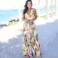 Robe longue décontractée sexy pour femmes robe de plage taille haute col en V dos ouvert fibres