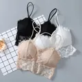 Bustier en dentelle florale pour femmes Bralette sans couture bretelles croisées couleur unie