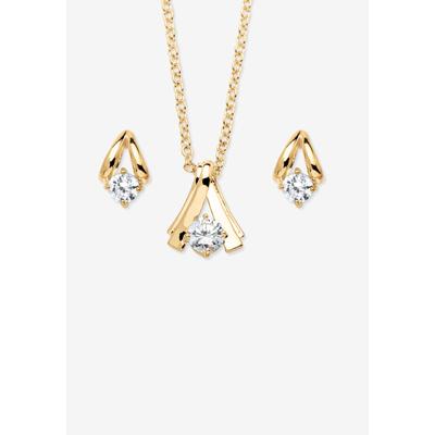 Women's Simulated Birthstone Solitaire Pendant and Earring Set with FREE Gift in Goldtone, Boxed by PalmBeach Jewelry in April