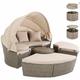 Sonneninsel Lounge Set ø185cm Polyrattan Faltbares Sonnendach Ausziehtisch 7cm Sitzauflagen