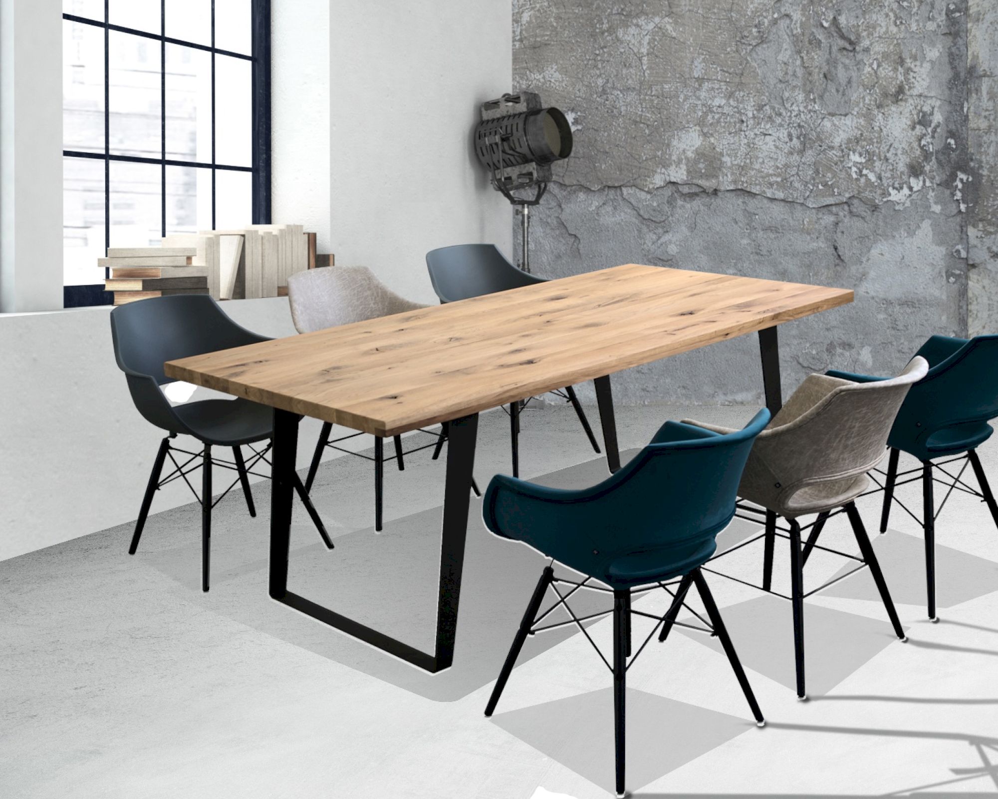 Massivholz »U-Loft« Wildeiche Esstisch 180x90 cm / schwarz