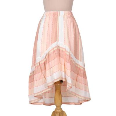 Horizon in Peach,'Embroidered Cotton High-Low Skirt from India'