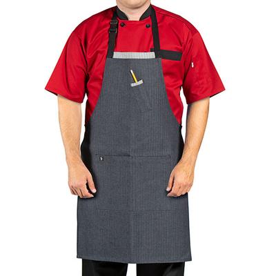 Uncommon Chef 3128 Zig Zag Customizable Denim Surge Bib Apron with Black Webbing and 3 Pockets - 34" x 23"