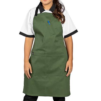 Uncommon Chef 3128 Sea Green Customizable Poly-Cotton Surge Bib Apron with Black Webbing and 3 Pockets - 34" x 23"