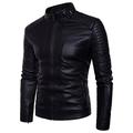 HNOSD European American Style Men's Slim Jacket Men Fashion Solid Color Tight Motorcycle Winter Windproof Warm Black Leather Jacket Black M