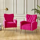 Wingback Chair - Willa Arlo™ Interiors Tonas Velvet Polyester Tufted Wingback Chair Wood in Pink | 37 H x 28 W x 32.5 D in | Wayfair