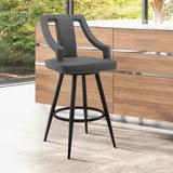 Corrigan Studio® Abhijot Contemporary Swivel Counter or Bar Height Bar Stool w/ Arms in Faux Leather, & Metal Legs Leather in Black | Wayfair