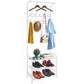 Coat Rack Shoe Bench with 8 removable Hooks, Metal Coat Hat Rack Free Standing Clothes Stand with 3-Tier Shoe Rack Bench, Hat Stand Hallway Organiser, 3-in-1 Hall Tree with Metal Frame, Easy Assembly