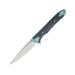 Artisan Cutlery Shark Framelock Folding Knife 5in Closed 4in Stonewash S35Vn SS Blade Green Anodized Titanium Handle With Carbon Fiber Inlay Pocket