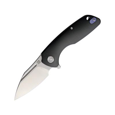 Artisan Cutlery Wren Framelock Folding Knife 4.5in Closed 3in Satin S35Vn SS Blade Black Titanium Handle Pocket Clip Metal Tin Black Nylon Zippered