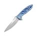 Artisan Cutlery Hoverwing Framelock Folding Knife 5in Closed 3.75in Satin S35Vn SS Blade Blue Titanium Handle Thumb Pull Pocket Clip Black Nylon