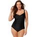 Plus Size Women's Ruched Twist Front One Piece Swimsuit by Swimsuits For All in Black (Size 4)