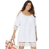 Plus Size Women's Vera Crochet Cold Shoulder Cover Up Dress by Swimsuits For All in White (Size 14/16)