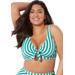 Plus Size Women's Striped Cup Sized Tie Front Underwire Bikini Top by Swimsuits For All in Aloe White Stripe (Size 24 G/H)