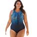 Plus Size Women's High-Neck One Piece by Swim 365 in Navy Multi (Size 34) Swimsuit