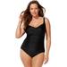 Plus Size Women's Ruched Twist Front One Piece Swimsuit by Swimsuits For All in Black (Size 26)