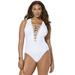 Plus Size Women's CEO Lace Up One Piece Swimsuit by Swimsuits For All in White (Size 6)