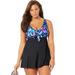 Plus Size Women's Tie Front V-Neck Swimdress by Swimsuits For All in Pastel Floral (Size 12)