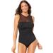 Plus Size Women's Mesh High Neck One Piece Swimsuit by Swimsuits For All in Black (Size 4)