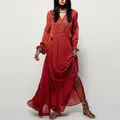 TEELYNN-Robe longue à manches longues et col en V pour femme tunique de style boho couvrant