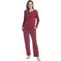 Amorbella Ladies Xmas Pyjamas/PJs Sets Long Sleeve Long Pants Winter Thick Warm All Cotton Loungewear Set (Wine Red Snowflake, Medium)