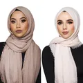 Foulard Hijab Froissé en Coton Doux pour Femme Musulmane Écharpe de Sauna Châles et Enveloppes