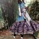 Robe longue en jean avec ceinture à fleurs style bohème maxi denim mousseline de soie patchwork