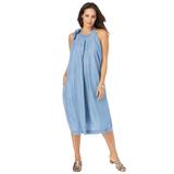 Plus Size Women's DenimTie-Neck Dress by Jessica London in Light Wash (Size 12 W)