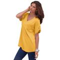 Plus Size Women's V-Neck Boyfriend Slub Tunic by Roaman's in Sunset Yellow (Size 2X) Long Shirt