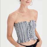 American Eagle Outfitters Tops | American Eagle Blue Striped Lace Up Tube Top | Color: Blue/White | Size: Xs