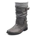 Dernolsea Mid Calf Boots Women, Pull On Flat Pixie Boots Buckle Calf Length Slouch Boots Grey Size 5